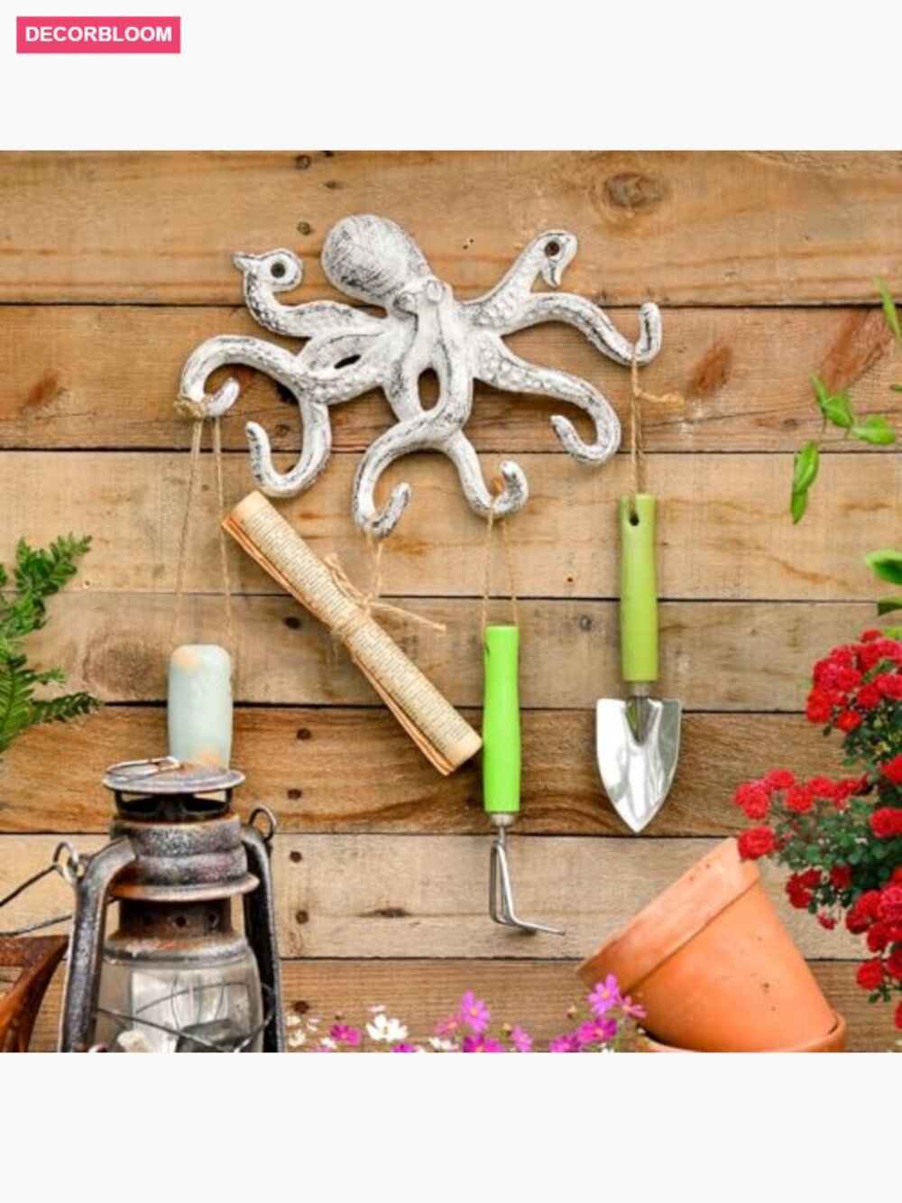 Cast Iron Octopus Key Holder with 6 Hooks, Wall Mount, Rustic - Picture 5 of 7